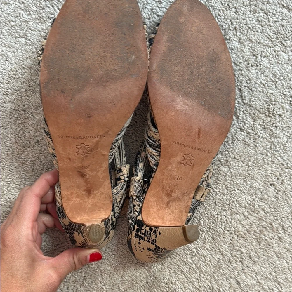 Loeffler Randall Black and Tan Heels with snakeskin pattern. - Picture 3 of 7